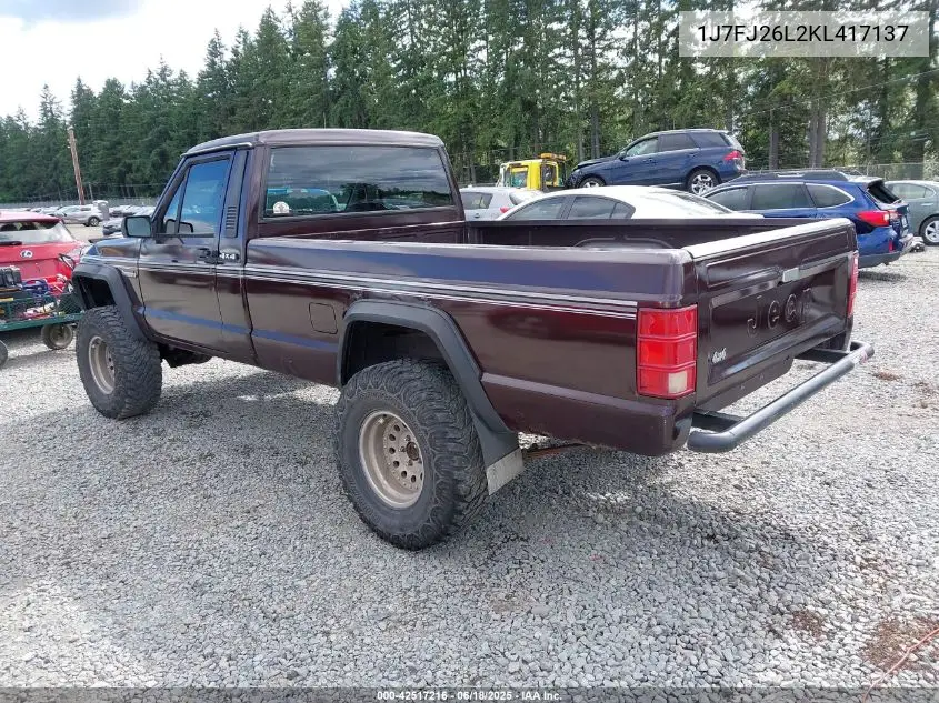 1989 Jeep Comanche VIN: 1J7FJ26L2KL417137 Lot: 42517216
