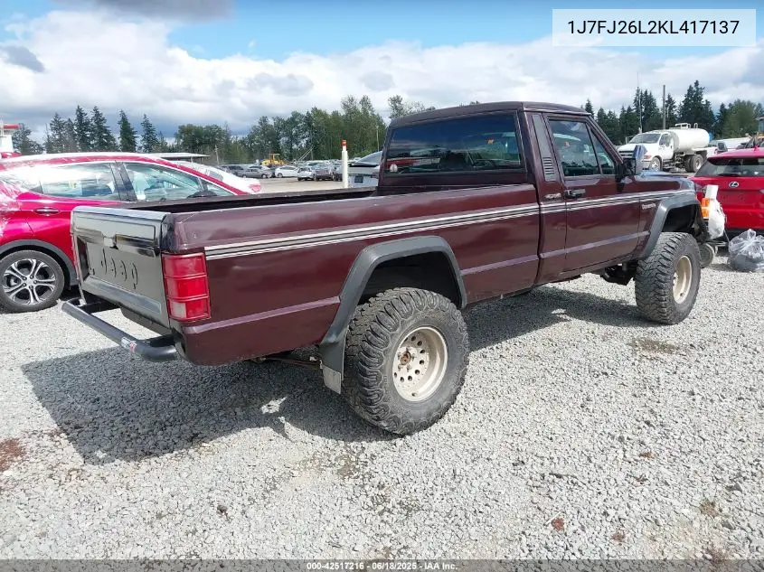 1989 Jeep Comanche VIN: 1J7FJ26L2KL417137 Lot: 42517216