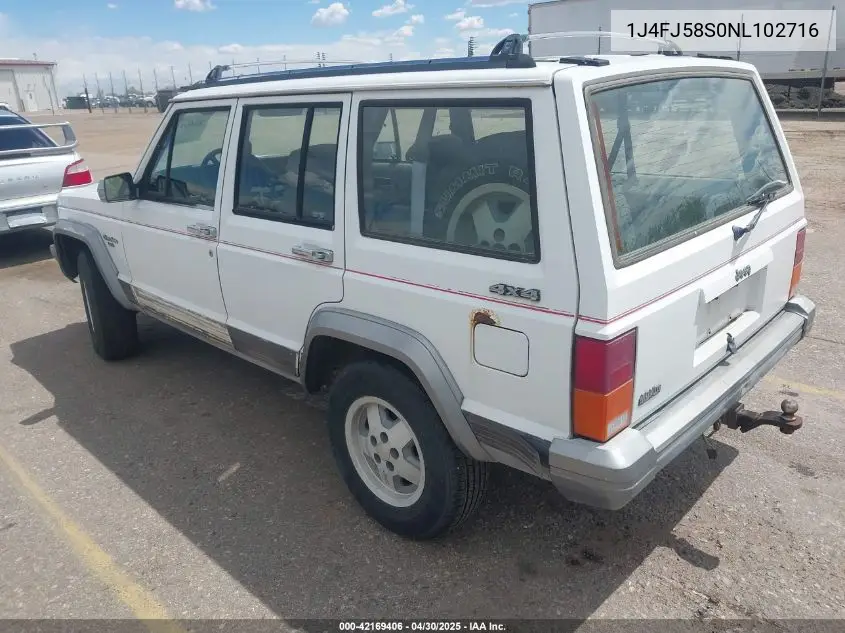 1992 Jeep Cherokee Laredo VIN: 1J4FJ58S0NL102716 Lot: 42169406
