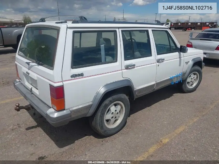 1992 Jeep Cherokee Laredo VIN: 1J4FJ58S0NL102716 Lot: 42169406