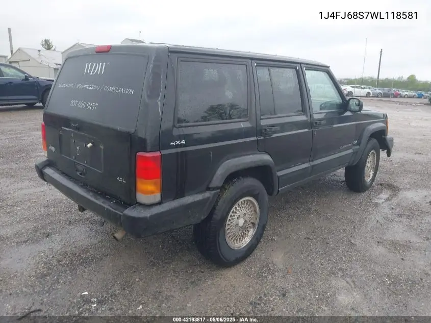 1998 Jeep Cherokee Classic/Limited/Sport VIN: 1J4FJ68S7WL118581 Lot: 42193817