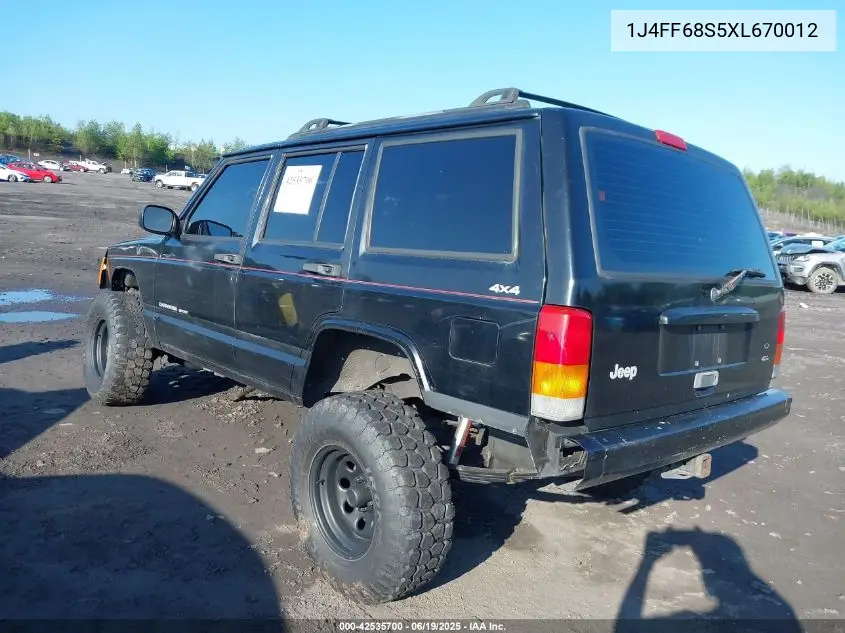 1999 Jeep Cherokee Sport/Classic VIN: 1J4FF68S5XL670012 Lot: 42535700