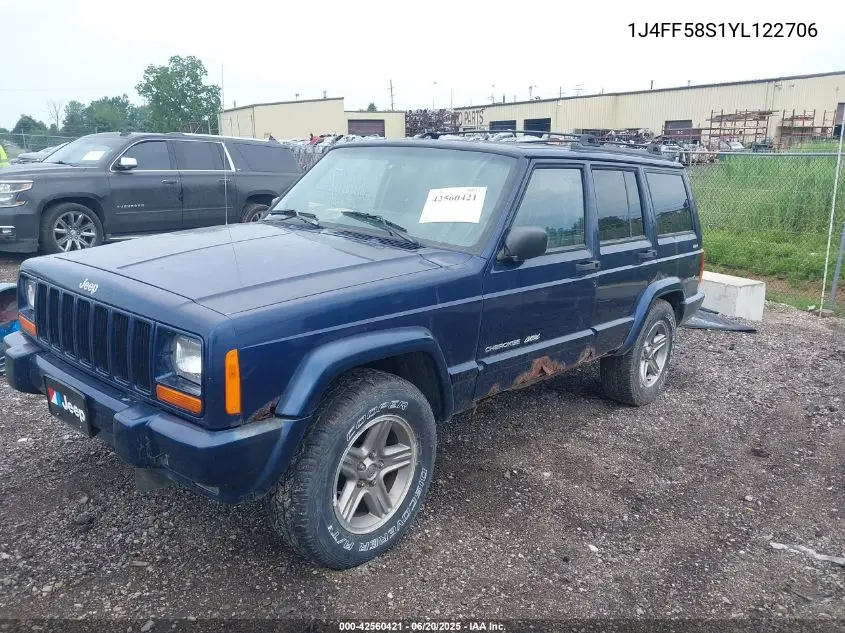 2000 Jeep Cherokee Classic VIN: 1J4FF58S1YL122706 Lot: 42560421