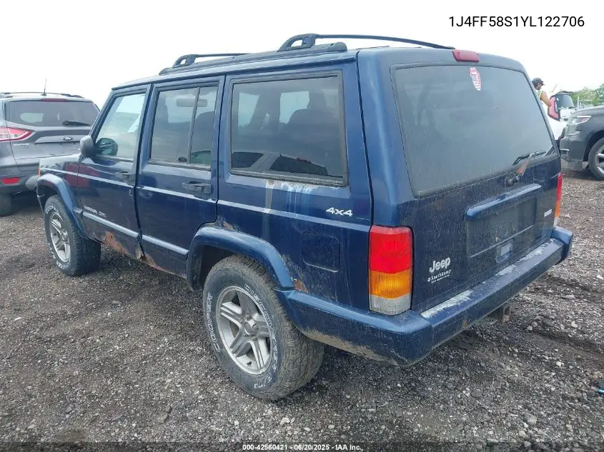 2000 Jeep Cherokee Classic VIN: 1J4FF58S1YL122706 Lot: 42560421