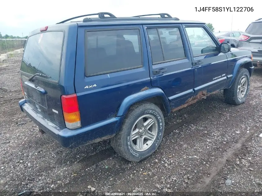 2000 Jeep Cherokee Classic VIN: 1J4FF58S1YL122706 Lot: 42560421