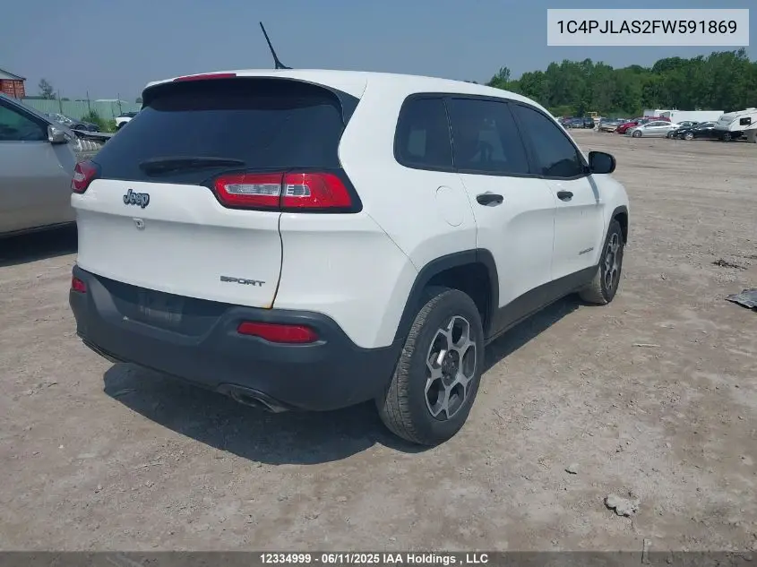 2015 Jeep Cherokee Sport VIN: 1C4PJLAS2FW591869 Lot: 12334999