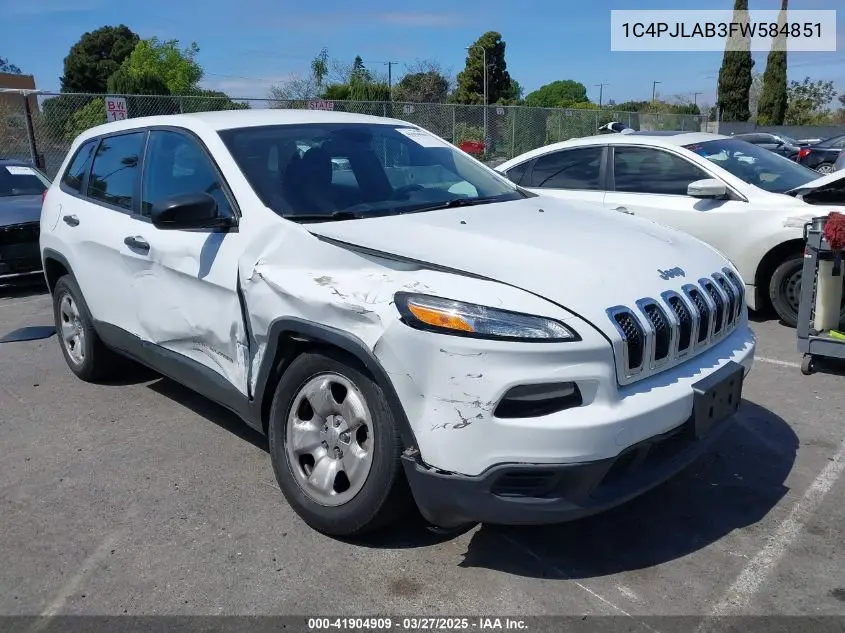 2015 Jeep Cherokee Sport VIN: 1C4PJLAB3FW584851 Lot: 41904909