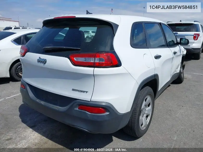 2015 Jeep Cherokee Sport VIN: 1C4PJLAB3FW584851 Lot: 41904909