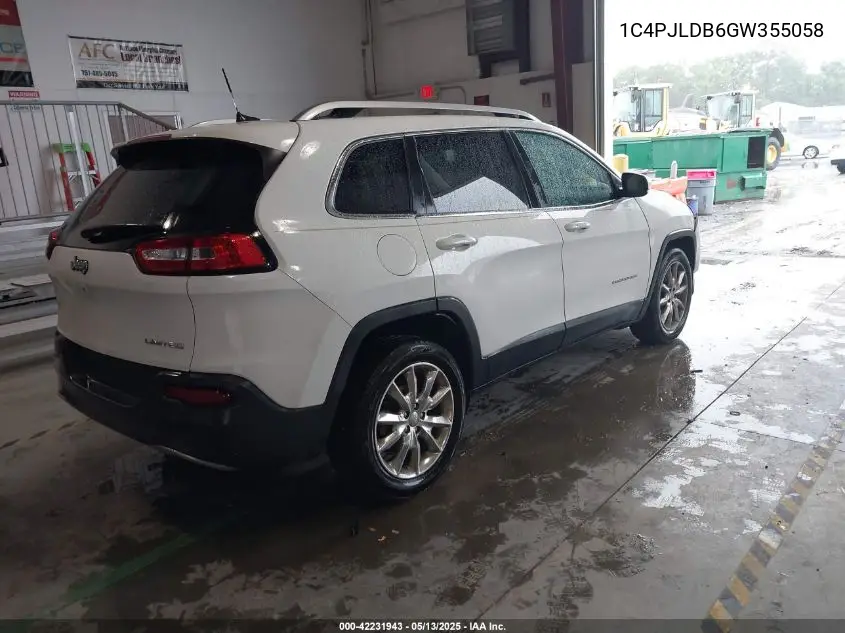 2016 Jeep Cherokee Limited VIN: 1C4PJLDB6GW355058 Lot: 42231943