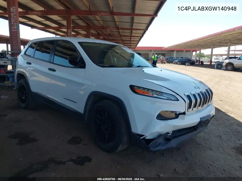 2016 Jeep Cherokee Sport VIN: 1C4PJLABXGW140948 Lot: 42620760