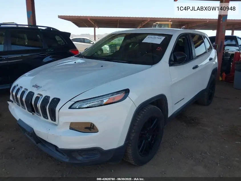 2016 Jeep Cherokee Sport VIN: 1C4PJLABXGW140948 Lot: 42620760