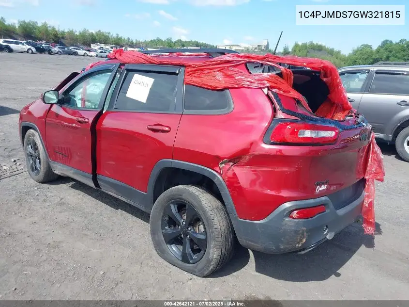 2016 Jeep Cherokee High Altitude VIN: 1C4PJMDS7GW321815 Lot: 42642121