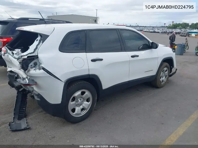 2017 Jeep Cherokee Sport 4X4 VIN: 1C4PJMAB0HD224795 Lot: 42258793