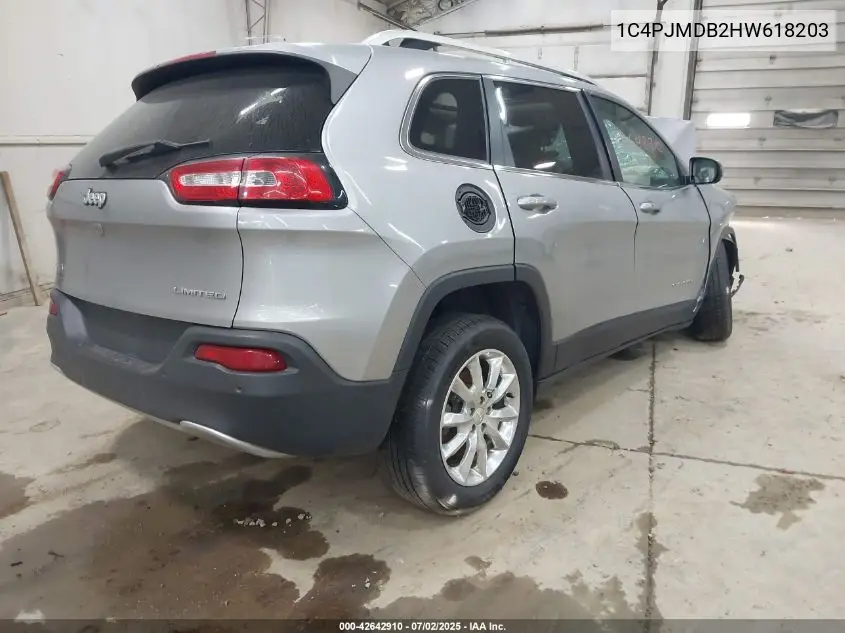 2017 Jeep Cherokee Limited 4X4 VIN: 1C4PJMDB2HW618203 Lot: 42642910
