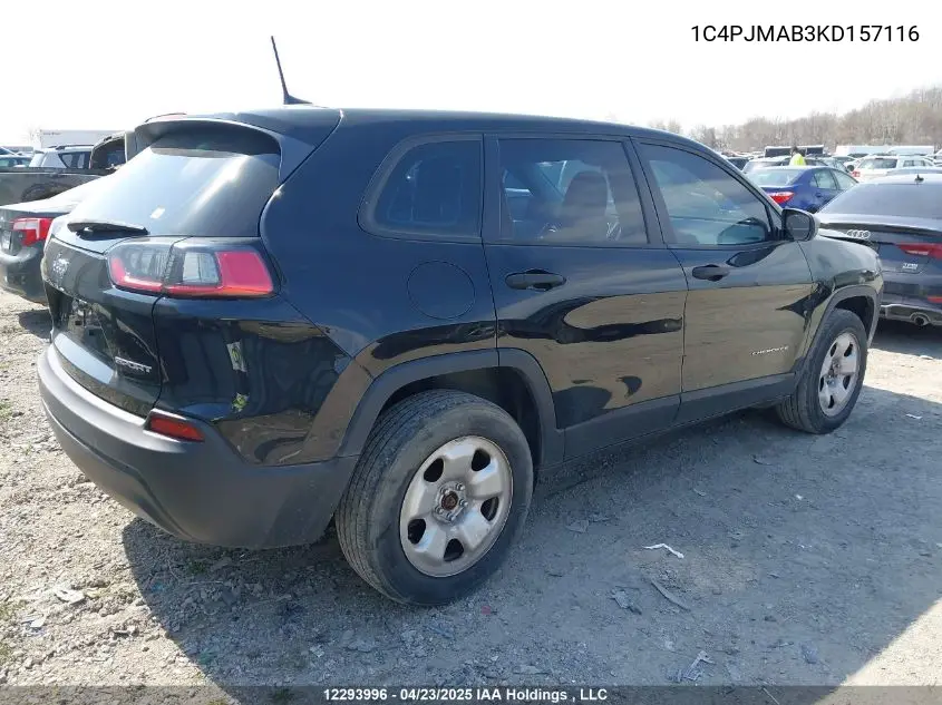 2019 Jeep Cherokee VIN: 1C4PJMAB3KD157116 Lot: 12293996