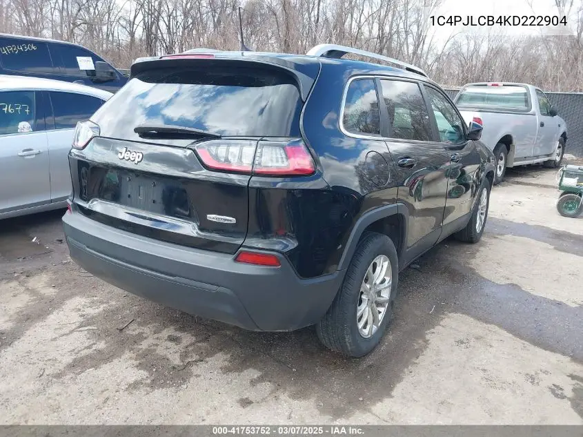 2019 Jeep Cherokee Latitude Fwd VIN: 1C4PJLCB4KD222904 Lot: 41753752
