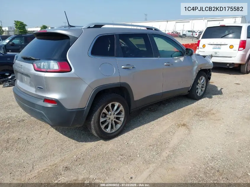 2019 Jeep Cherokee Latitude Fwd VIN: 1C4PJLCB2KD175582 Lot: 42805832