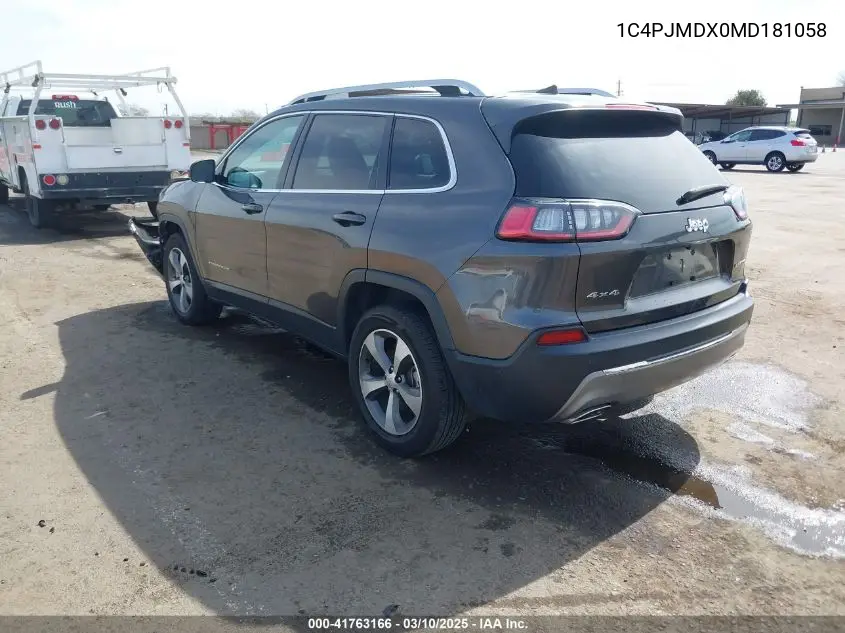2021 Jeep Cherokee Limited 4X4 VIN: 1C4PJMDX0MD181058 Lot: 41763166