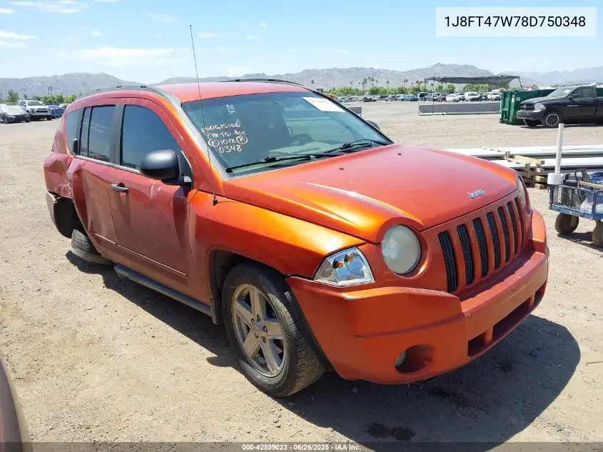 2008 Jeep Compass Sport VIN: 1J8FT47W78D750348 Lot: 42599023