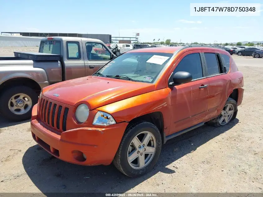 2008 Jeep Compass Sport VIN: 1J8FT47W78D750348 Lot: 42599023