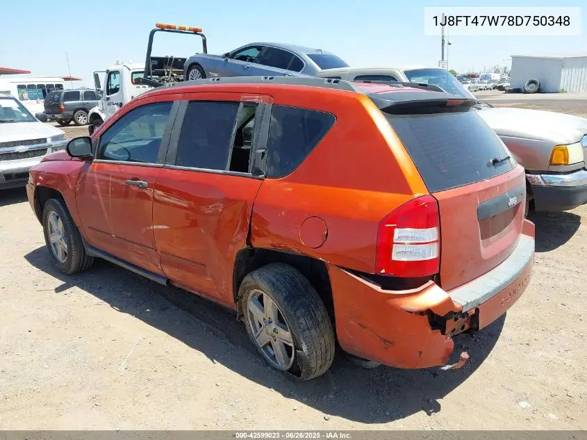 2008 Jeep Compass Sport VIN: 1J8FT47W78D750348 Lot: 42599023
