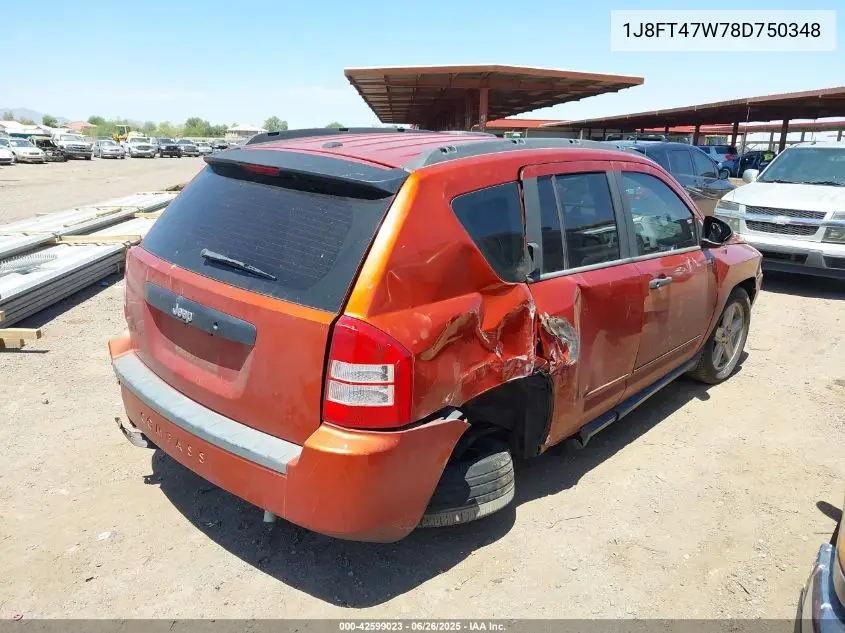 2008 Jeep Compass Sport VIN: 1J8FT47W78D750348 Lot: 42599023