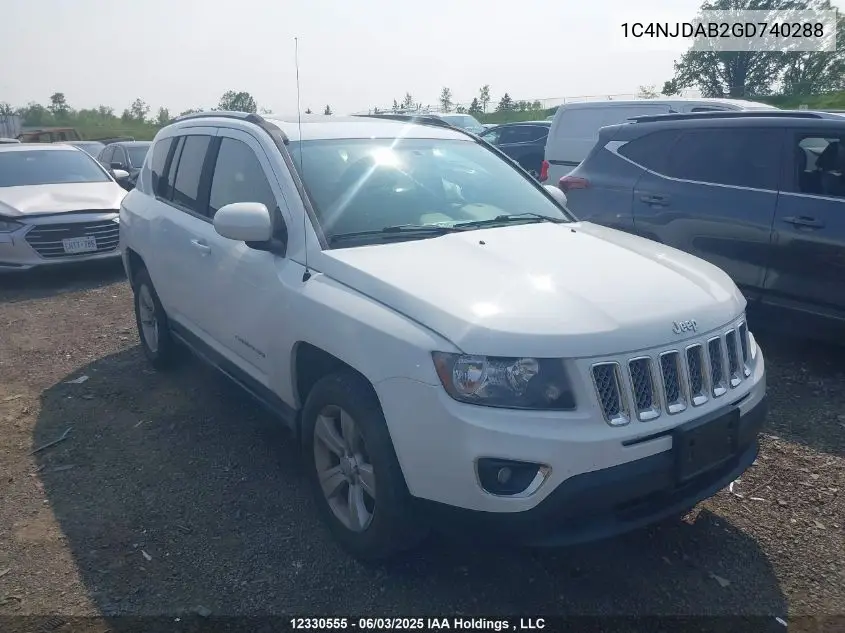 2016 Jeep Compass Sport/North VIN: 1C4NJDAB2GD740288 Lot: 12330555