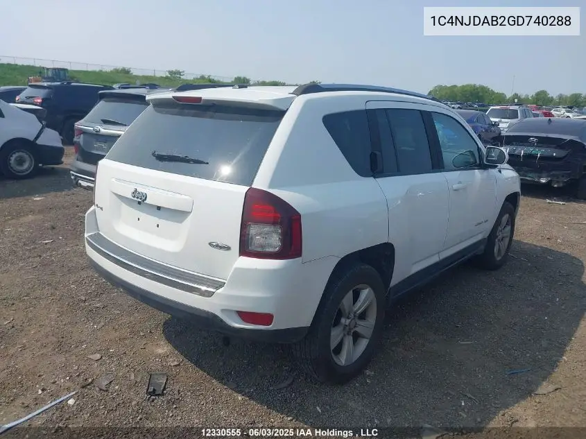 2016 Jeep Compass Sport/North VIN: 1C4NJDAB2GD740288 Lot: 12330555