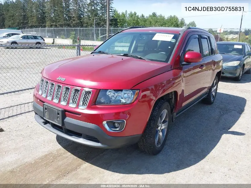 2016 Jeep Compass High Altitude Edition VIN: 1C4NJDEB3GD755831 Lot: 42222434