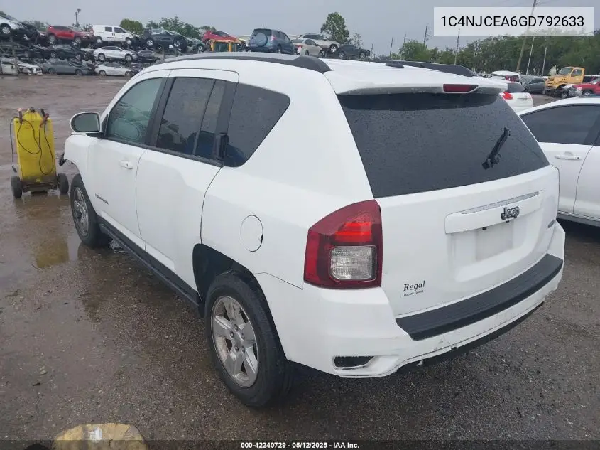 2016 Jeep Compass Latitude VIN: 1C4NJCEA6GD792633 Lot: 42240729