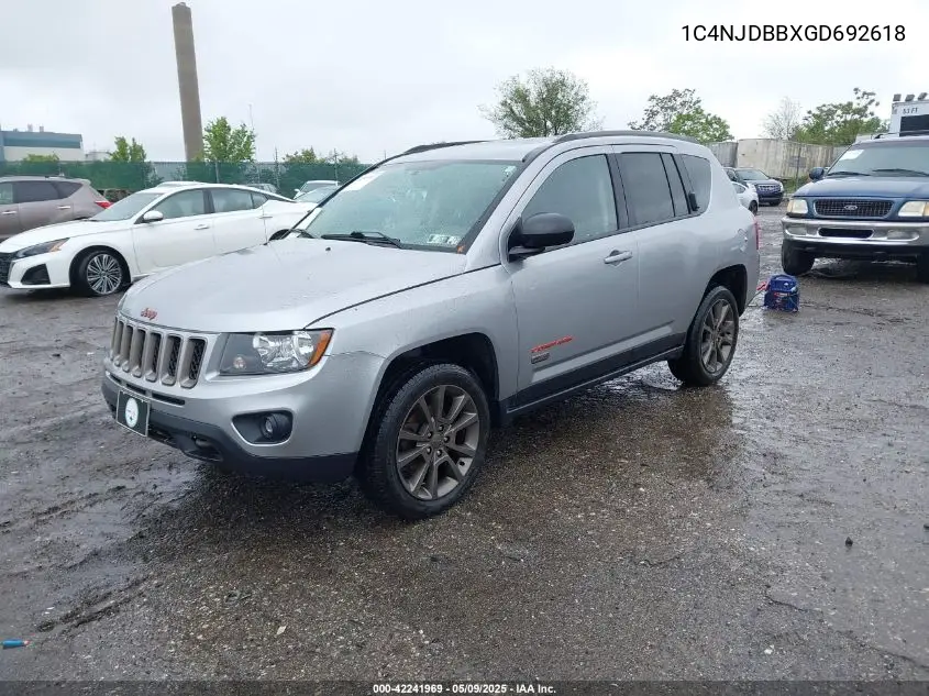 2016 Jeep Compass 75Th Anniversary VIN: 1C4NJDBBXGD692618 Lot: 42241969