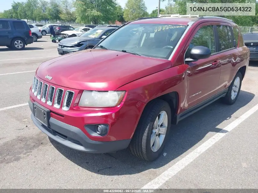 2016 Jeep Compass Sport VIN: 1C4NJCBA5GD634322 Lot: 42250362