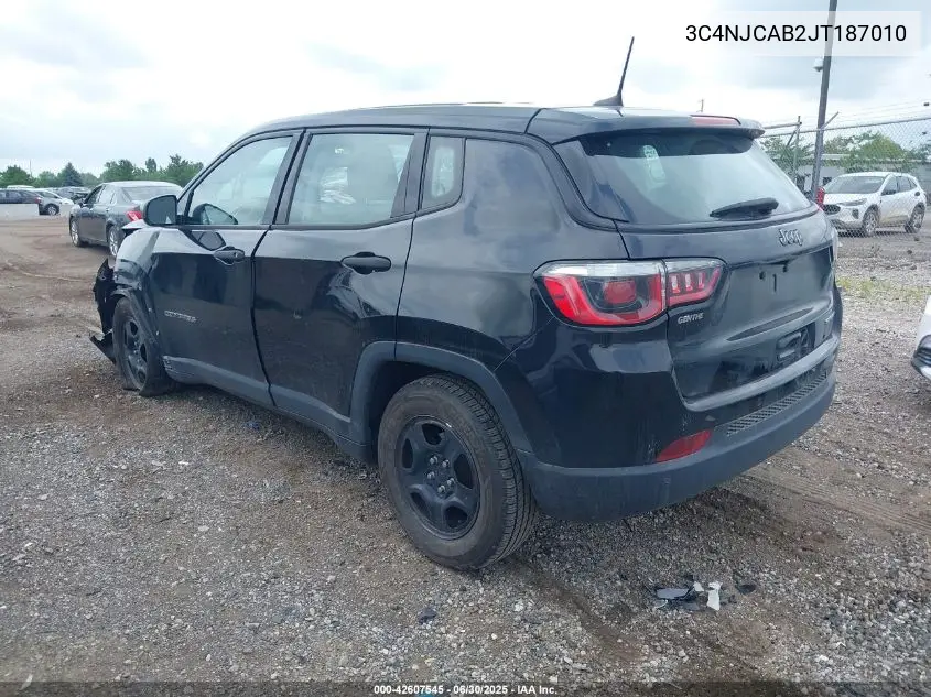 2018 Jeep Compass Sport VIN: 3C4NJCAB2JT187010 Lot: 42607545