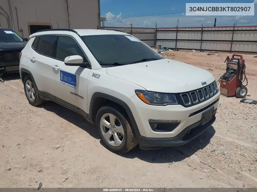 2019 Jeep Compass Latitude Fwd VIN: 3C4NJCBB3KT802907 Lot: 42595157