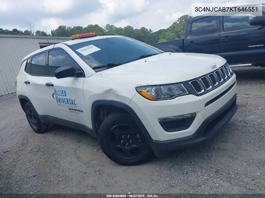 2019 Jeep Compass Sport Fwd VIN: 3C4NJCAB7KT646551 Lot: 42603669