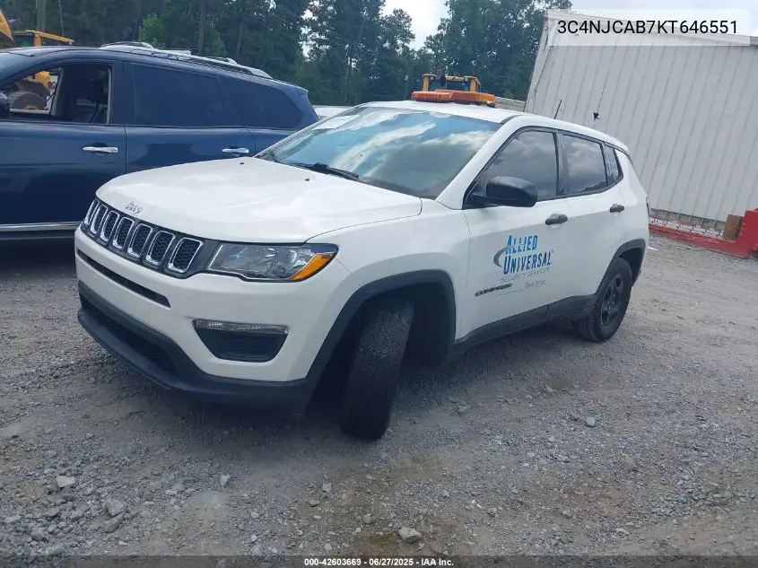 2019 Jeep Compass Sport Fwd VIN: 3C4NJCAB7KT646551 Lot: 42603669