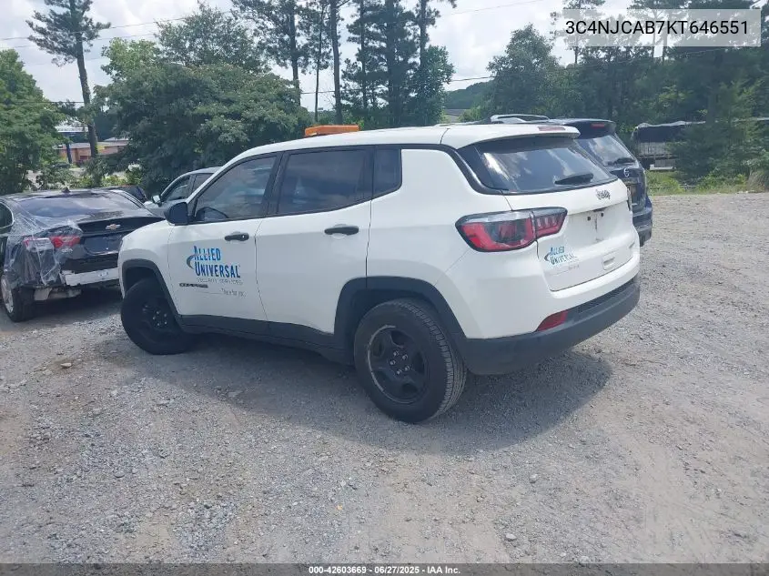 2019 Jeep Compass Sport Fwd VIN: 3C4NJCAB7KT646551 Lot: 42603669