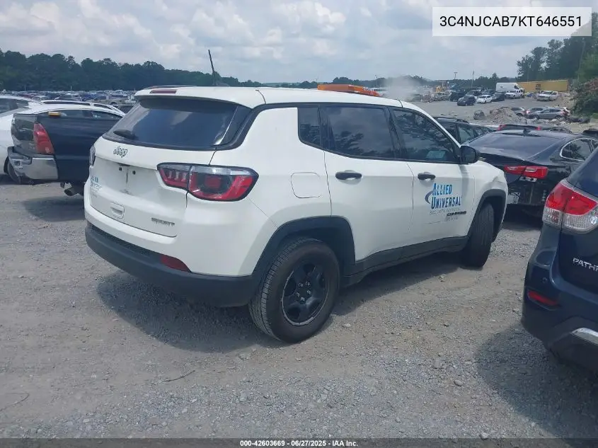 2019 Jeep Compass Sport Fwd VIN: 3C4NJCAB7KT646551 Lot: 42603669