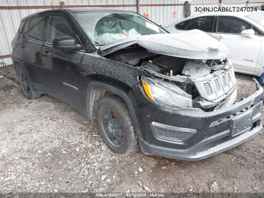 2020 Jeep Compass Sport Fwd VIN: 3C4NJCAB6LT247034 Lot: 41555077