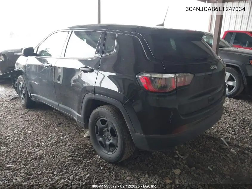 2020 Jeep Compass Sport Fwd VIN: 3C4NJCAB6LT247034 Lot: 41555077