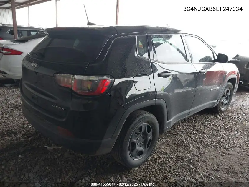 2020 Jeep Compass Sport Fwd VIN: 3C4NJCAB6LT247034 Lot: 41555077