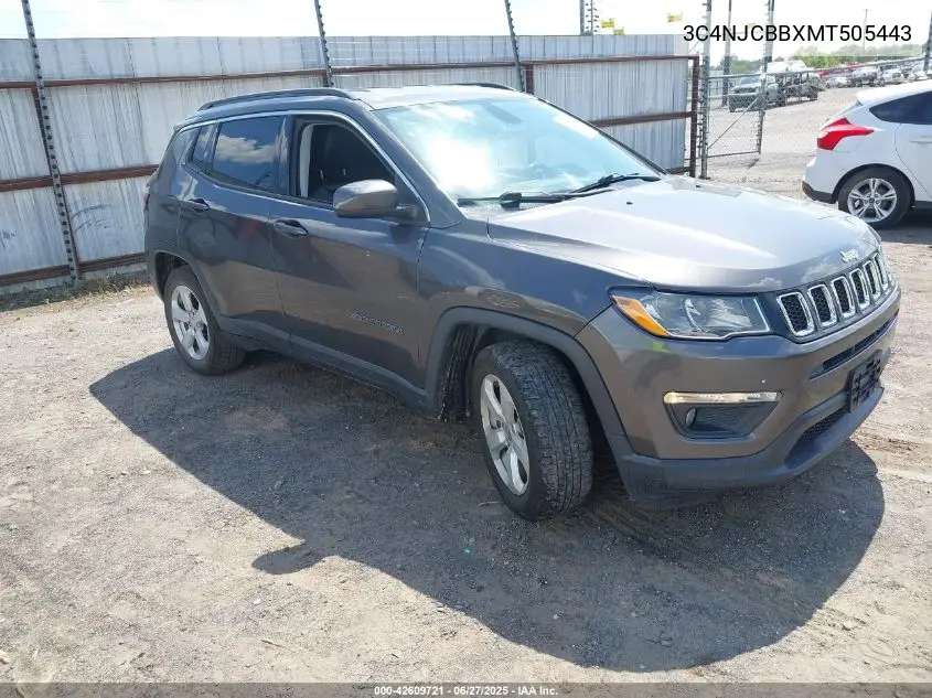 2021 Jeep Compass Latitude Fwd VIN: 3C4NJCBBXMT505443 Lot: 42609721