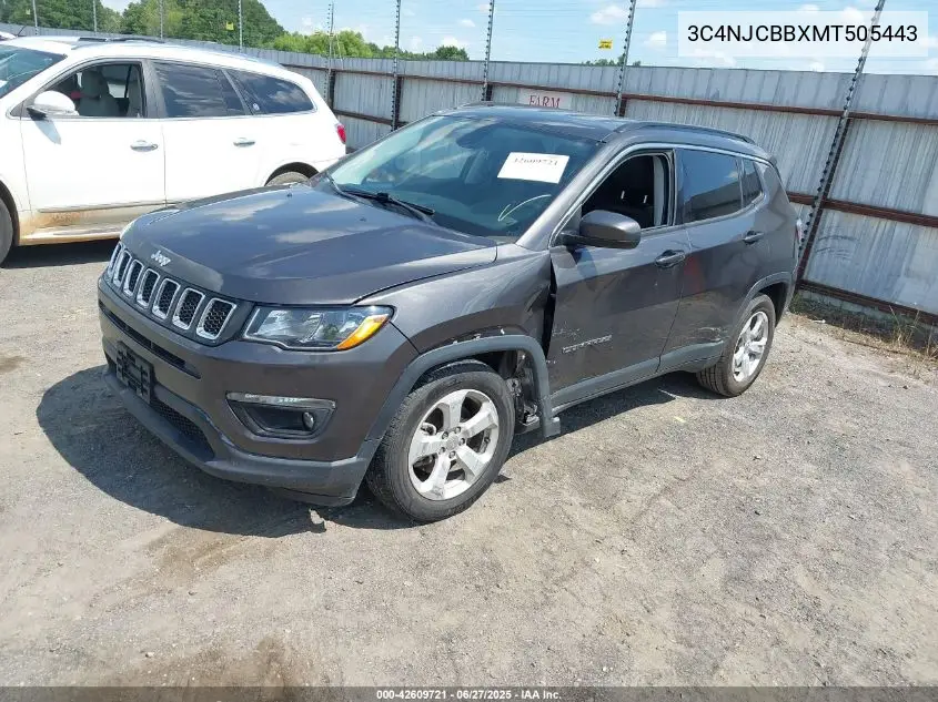 2021 Jeep Compass Latitude Fwd VIN: 3C4NJCBBXMT505443 Lot: 42609721