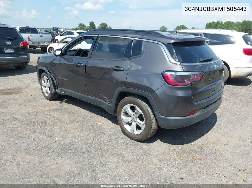 2021 Jeep Compass Latitude Fwd VIN: 3C4NJCBBXMT505443 Lot: 42609721