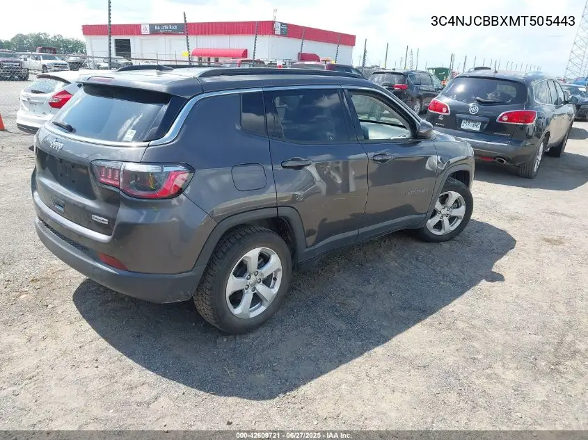 2021 Jeep Compass Latitude Fwd VIN: 3C4NJCBBXMT505443 Lot: 42609721