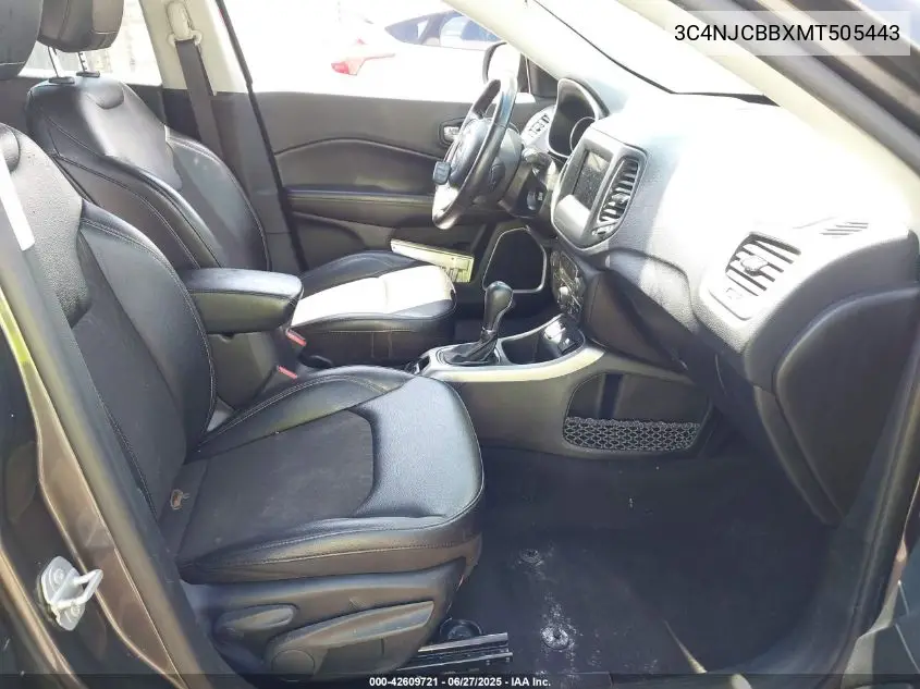 2021 Jeep Compass Latitude Fwd VIN: 3C4NJCBBXMT505443 Lot: 42609721