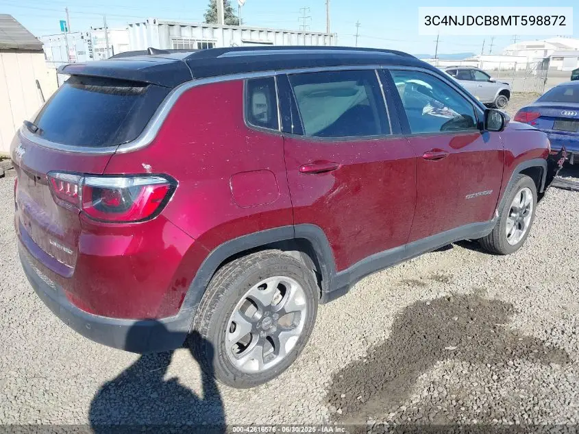 2021 Jeep Compass Limited 4X4 VIN: 3C4NJDCB8MT598872 Lot: 42616576