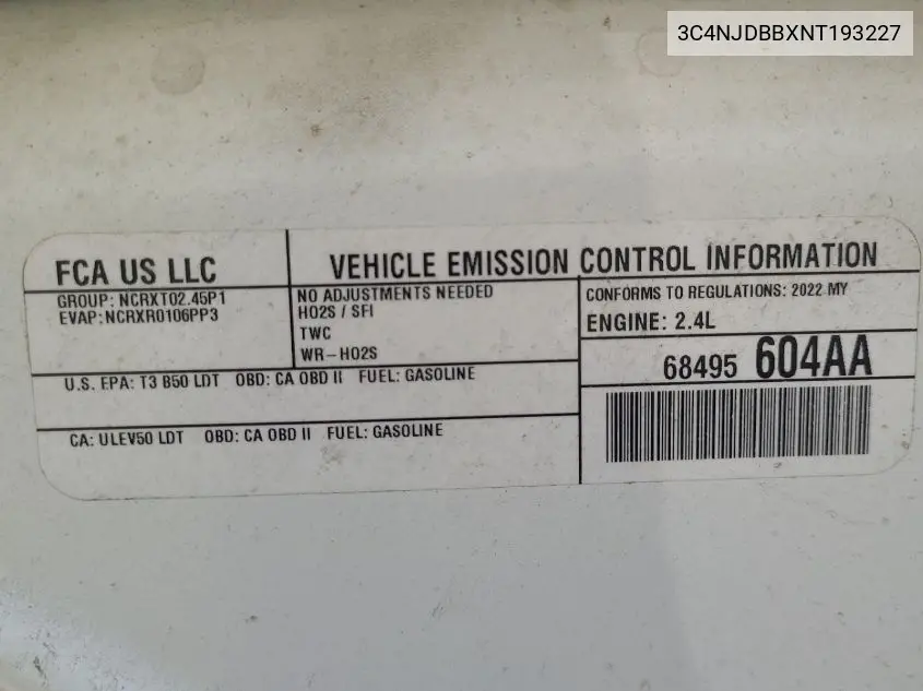 2022 Jeep Compass Latitude 4X4 VIN: 3C4NJDBBXNT193227 Lot: 42678012