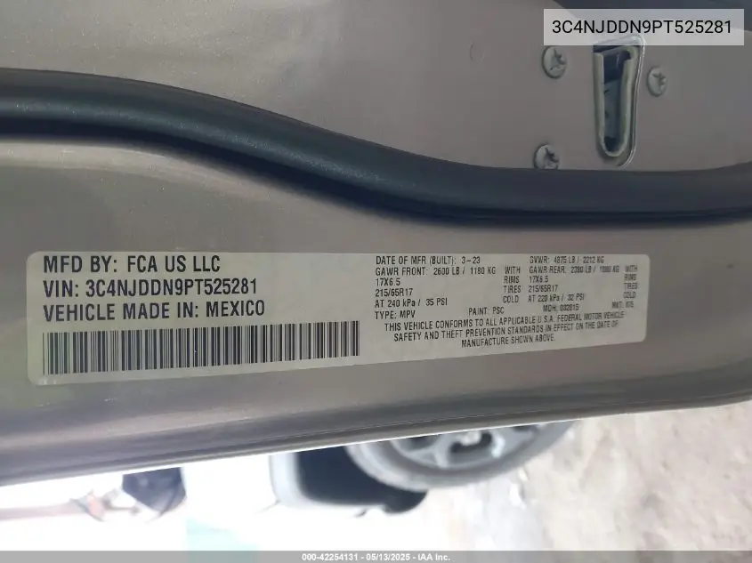 2023 Jeep Compass Trailhawk 4X4 VIN: 3C4NJDDN9PT525281 Lot: 42254131