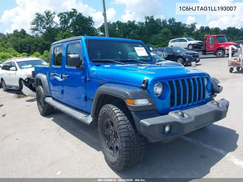 2020 Jeep Gladiator Sport VIN: 1C6HJTAG1LL193007 Lot: 42568615